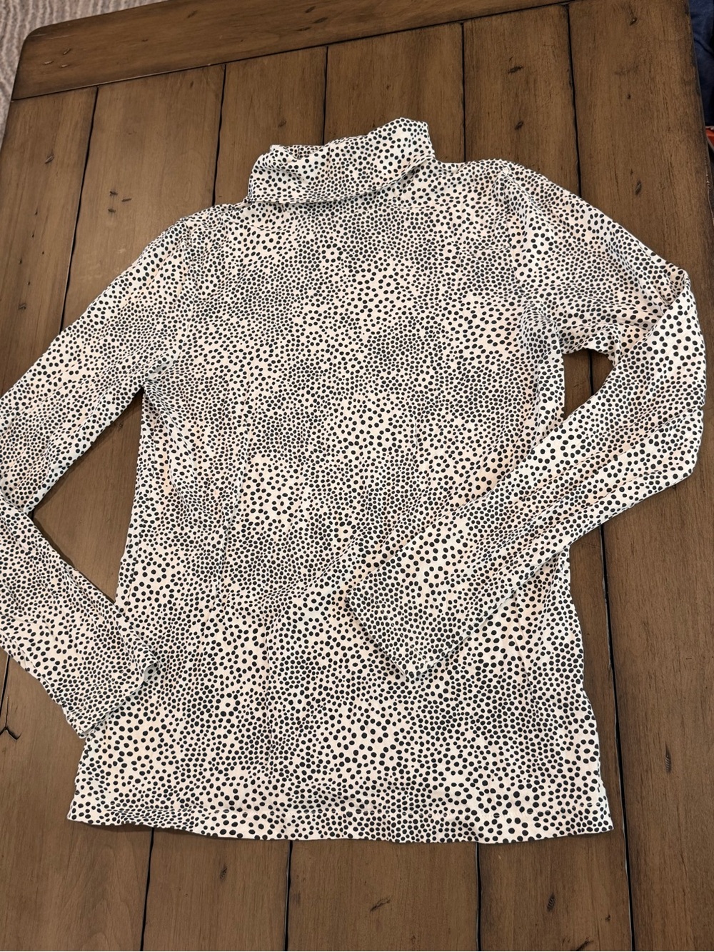 J Crew Navy Blue and White Dot Print Tissue Turtleneck Long Sleeve Top #432